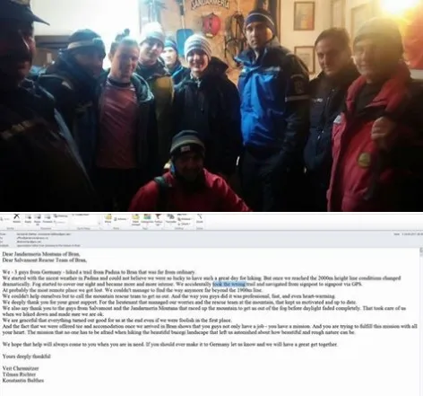 Jandarmii montani, mulţumiri din partea turiştilor germani salvaţi din Bucegi