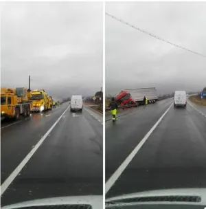 Accident pe DN 1: TIR „contra” groapă