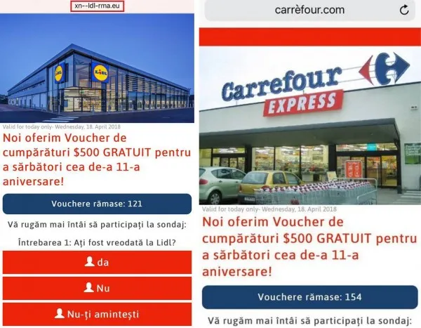 500 de dolari „aniversari”: Atenție la păcăleala cu vouchere Lidl și Carrefour, ce circulă pe Facebook și WhatsApp