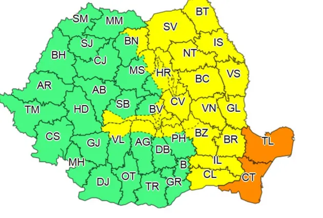 Braşovul rămâne sub cod galben de precipitaţii până joi, la ora 23.00