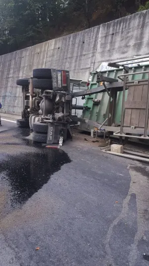 Camion plin cu îngrășăminte, în șanț, în Pădurea Bogății