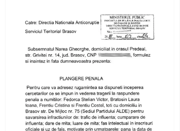 Conducerea ALDE Braşov, reclamată la DNA!