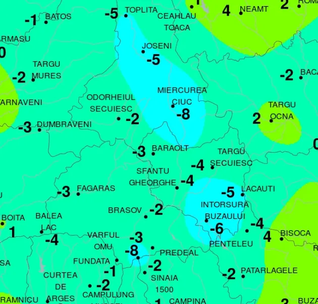 Record de frig la 87 de stații meteo pentru dimineața de 27 septembrie. Pe listă, și Brașovul, și Făgărașul, cu primele temperaturi sub 0 grade