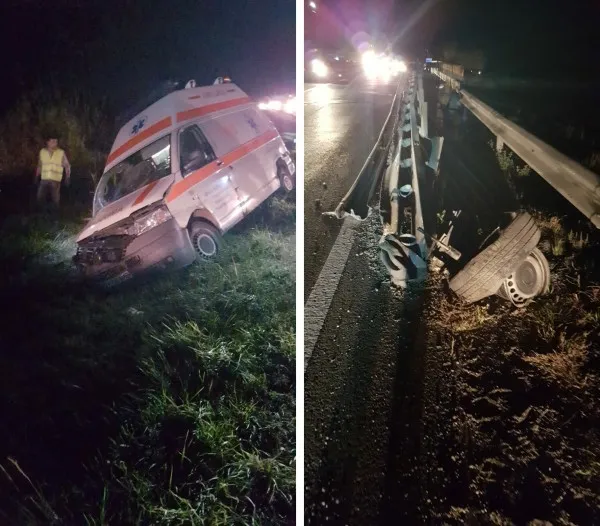 Şofer beat pe Ambulanţă, accident pe DN 1. Asistenta şi pacientul transportat au fost răniţi