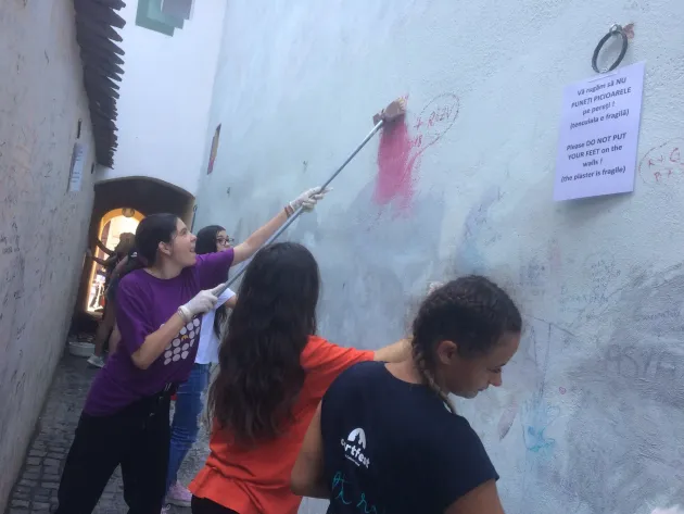 Două grupuri de voluntari au zugrăvit Strada Sforii