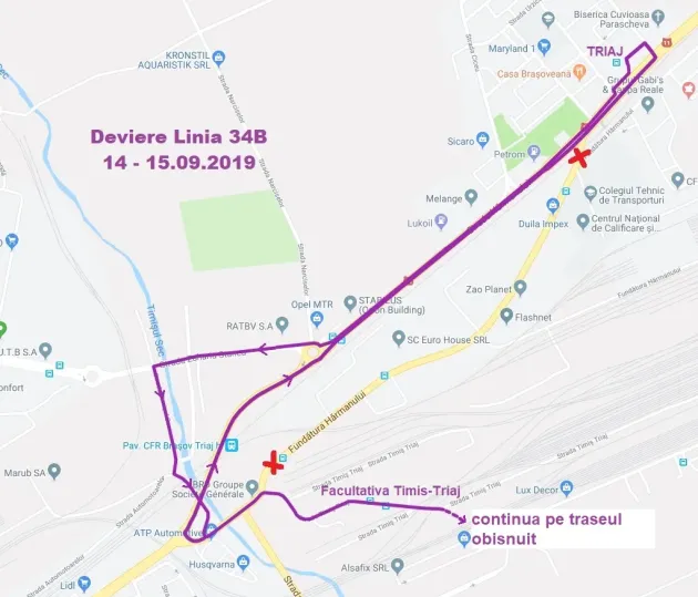 Două zile cu traseu deviat pentru autobuzele de pe linia 34B din Braşov
