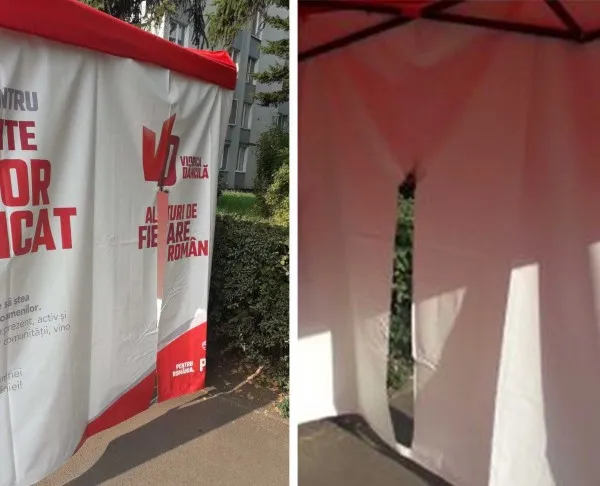Poliţia le-a găsit celor de la PSD vandalii: Doi copii le-au distrus cortul „în joacă”
