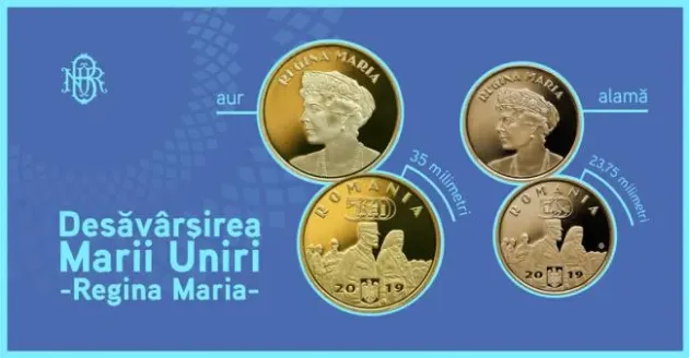BNR lansează monede cu tema Desăvârşirea Marii Uniri - Regina Maria