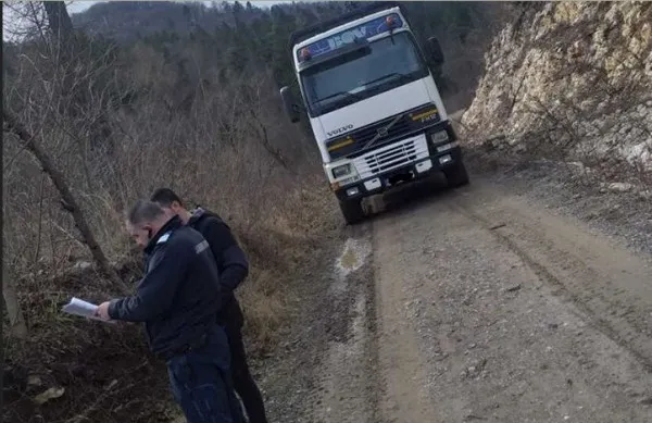 Prins cu camionul încărcat cu fag, tăiat ilegal, pe Valea Largă