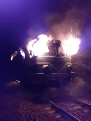 Locomotivă în flăcări, între Timișu de Sus și Predeal
