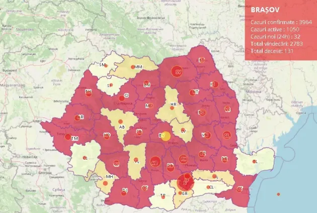 17.08, raport Covid: 32 de noi cazuri de infectare la Braşov