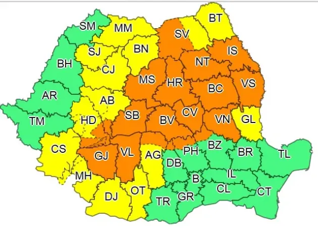 Braşovul, sub alertă meteo până azi, la ora 23.00