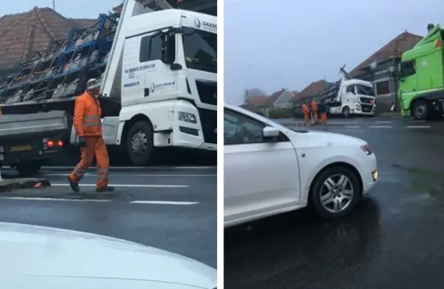 A pierdut controlul asupra unui TIR plin cu butelii, în Sâmbăta de Jos