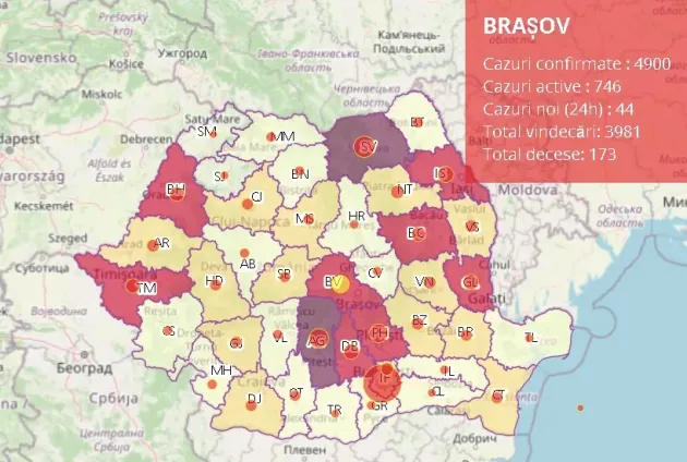 08.09, raport Covid-19: 44 infectaţi, 53 vindecaţi, 3 decedaţi, la Braşov, în ultimele 24 de ore