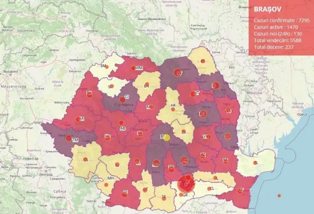 15.10, raport Covid: Braşovul urcă la 130 de infectări pe zi