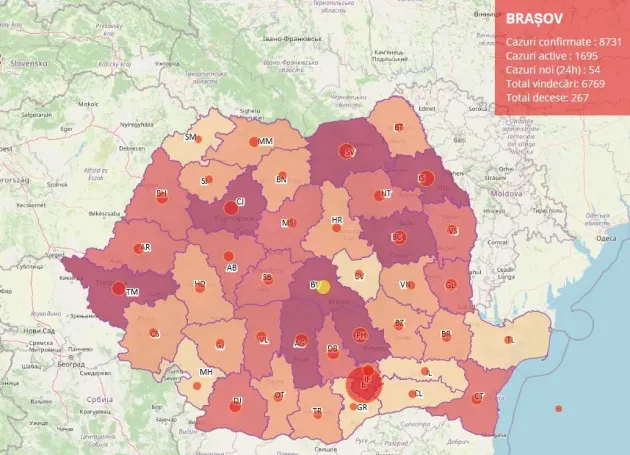 26.10, raport Covid: 54 de noi infectări la Braşov.  100 de vindecaţi, în 24 de ore