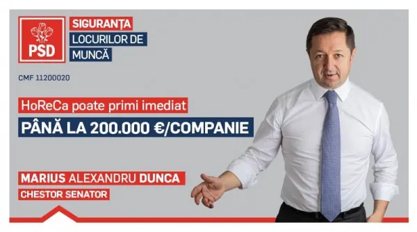 Marius Dunca: Neştiinţă sau reavoinţă? HoReCa poate primi imediat până la 200.000 de euro pe companie