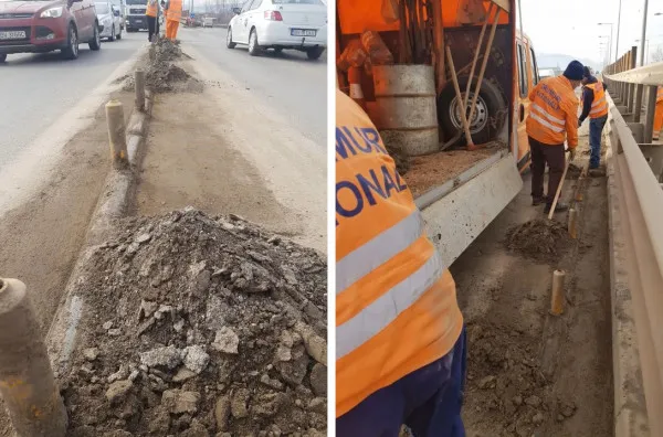 15 metri cubi de noroi, curăţaţi de pe ocolitoarea municipiului, Nodul Sânpetru. DRDP Braşov: nu e noroiul nostru