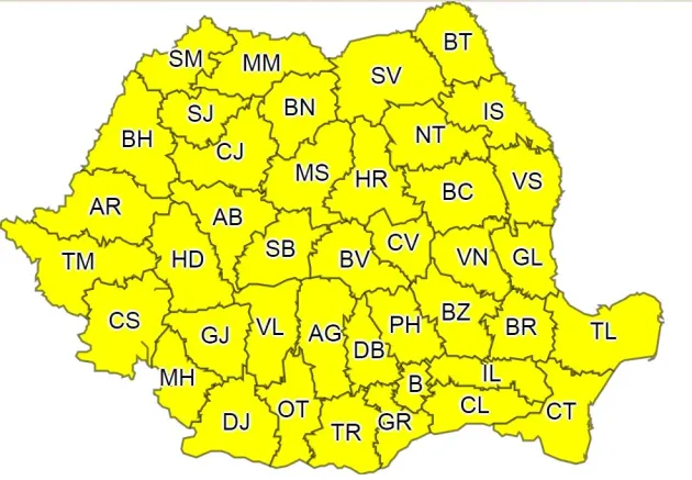 Cod galben de vreme rea: toată ziua, toată ţara
