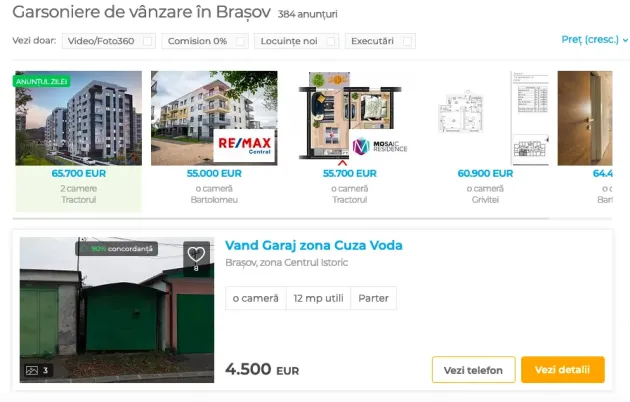 Cea mai ieftină garsonieră din Braşov are 12 mp, costă 4.500 de euro 
