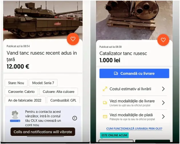 Nişte români „descurcăreţi” au început să vândă tancuri ruseşti pe OLX