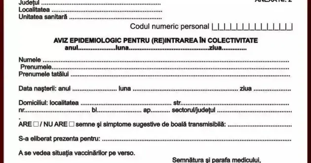 Aviz epidemiologic la şcoală, doar la prima înscriere într-o unitate de învăţămât
