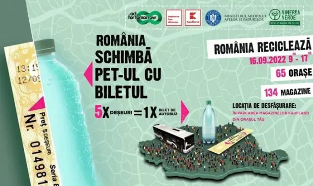 România schimbă PET-ul cu biletul. Vineri, călătoria pe RAT „costă” 5 deşeuri reciclabile