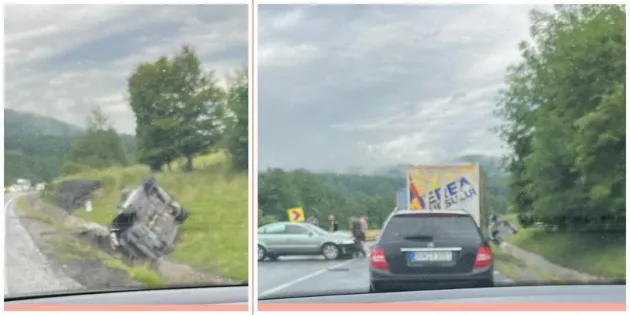 Teafăr, dar i-a rămas maşina în canal