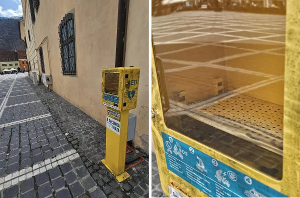 După Livada Poştei, atac în Piaţa Sfatului. Defibrilatorul public, furat din nou