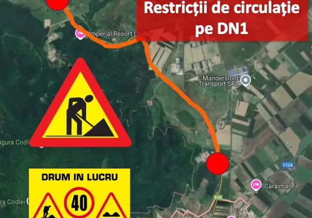 O lună cu restricții de circulație pe DN 1, între Codlea și Vlădeni. DRDP Brașov anunță lucrări de mare amploare