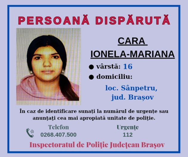 Alertă „dispariţie minor” de la Sânpetru