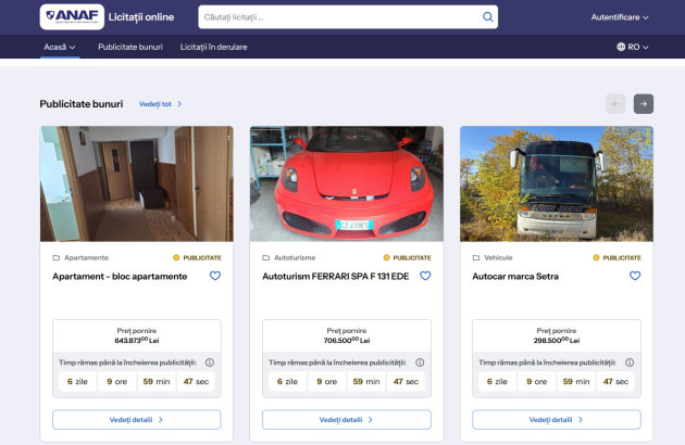 Încep licitaţiile ANAF pentru bunurile de lux confiscate 