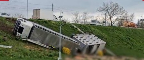 Camion plin cu păsări, răsturnat la Teliu
