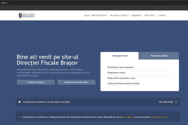 Site-ul Direcției Fiscale Brașov, din nou funcțional. Primăria Brașov a dat asigurări că bazele de date nu au fost afectate