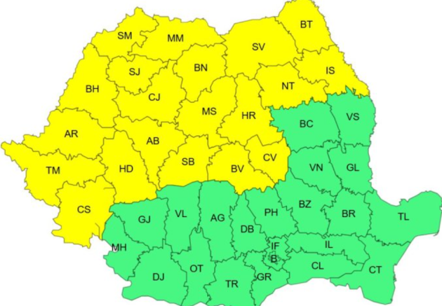 O zi cu vânt, fulgere, grindină de 1 - 3 cm